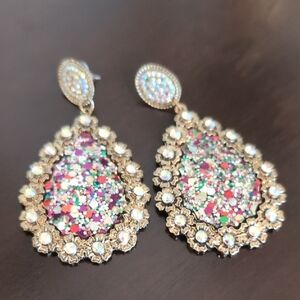 Elegant Gold and Multicolor Teardrop Earrings